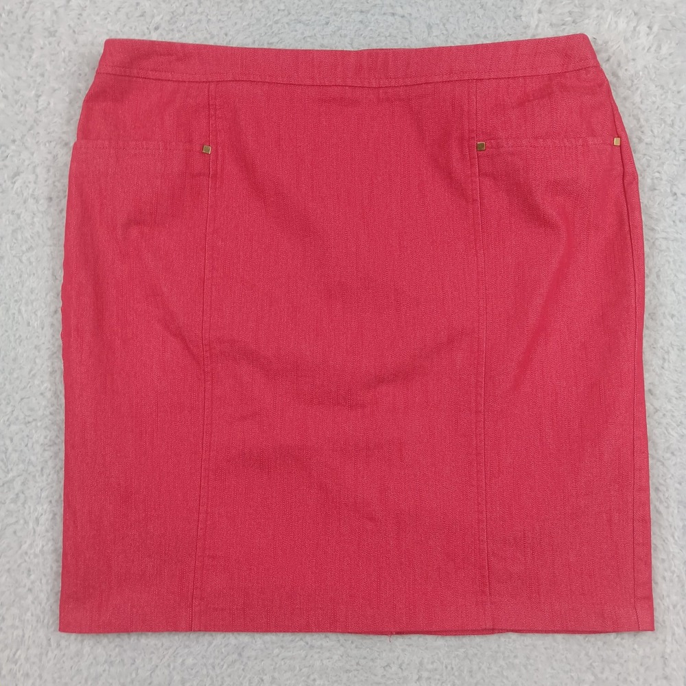 Dressbarn Skirt Pencil Women 14 Coral Pink Cotton Blend Denim WPL 11128